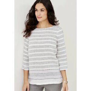 J. Jill Love Linen Women's White Striped Buttoned-Back Top Size XS $99